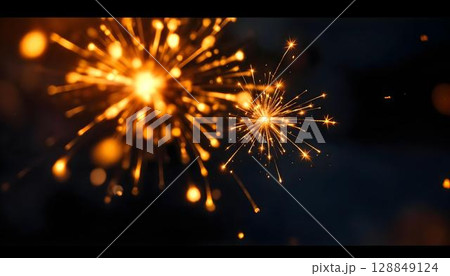 Christmas and New Year background with sparkler. Festive abstract background 128849124