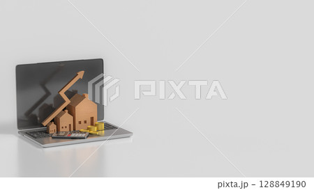 The House and Arrow up on laptop for Business concept 3d Rendering. 128849190