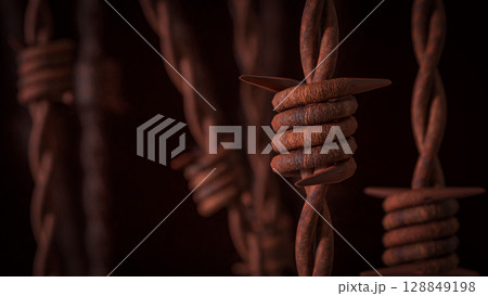 The Barbed wire Rusty for Abstract Background 3d Rendering. 128849198