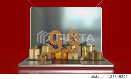 The Gift box  and laptop for 9.9 promotion or business concept 3d Rendering. 128849205
