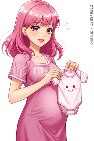 Cheerful Mom with Baby Onesie 128849212
