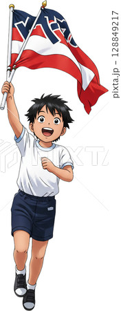 Running Boy with Flag 128849217