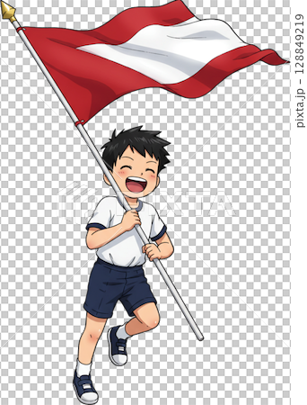 Boy Carrying National Flag 128849219
