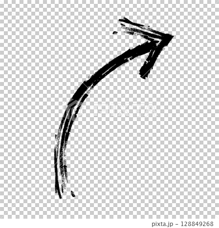 Hand drawn illustration of a curved upward arrow Hand drawn illustration of a curved upward arrow 128849268