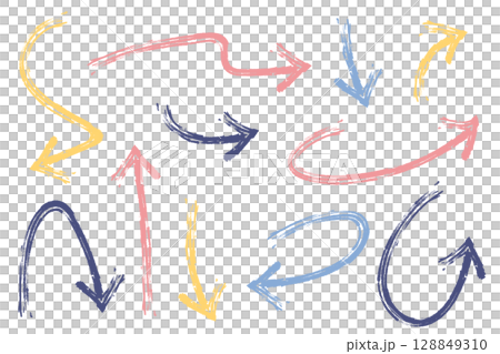 A set of various hand-drawn arrow illustrations 128849310