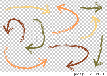 A set of various hand-drawn arrow illustrations 128849311