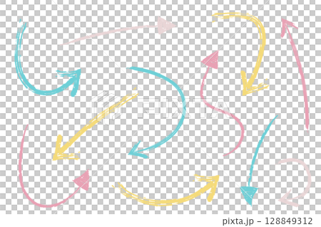 A set of various hand-drawn arrow illustrations 128849312