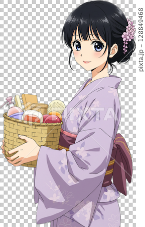 Girl with Bath Towels in Kimono 128849468