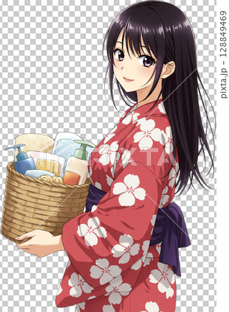 Girl Carrying Onsen Basket 128849469