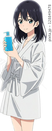 Girl with Blue Skincare Product 128849478