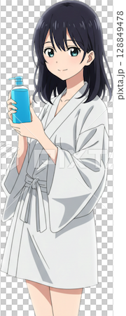 Girl with Blue Skincare Product 128849478