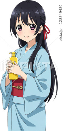 Girl Holding Yellow Bottle 128849480