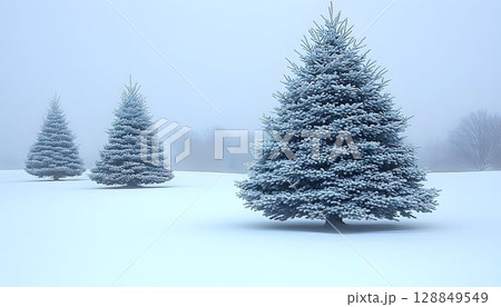 Winter's Embrace of Snowy Fir Trees 128849549