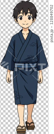 Standing Boy in Yukata 128849702