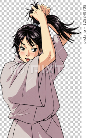 Focused Woman Tying Hair 128849708