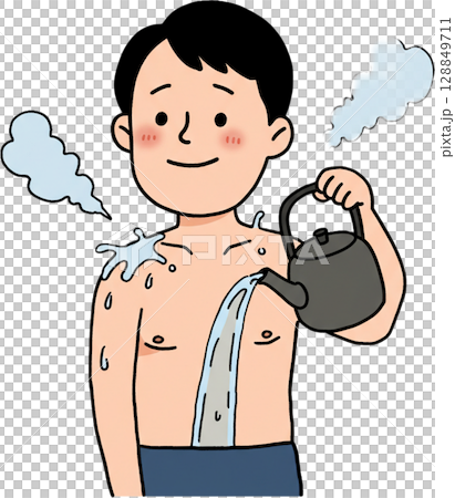 Man Pouring Water on Chest 128849711