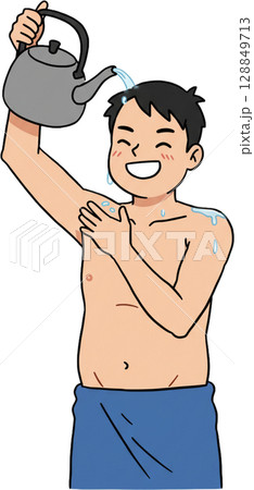 Boy Pouring Water on Shoulder 128849713