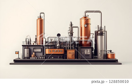Detailed Copper and Steel Industrial Plant Model on a White Back 128850010