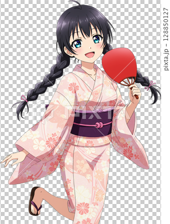 Braided Girl with Fan 128850127