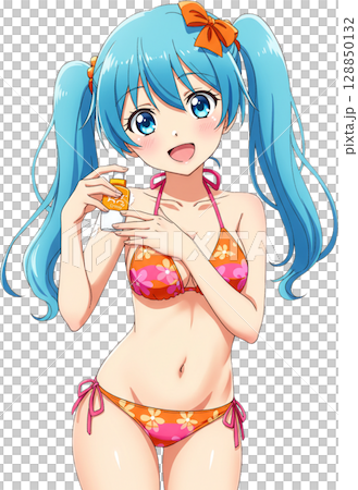 Blue-Haired Girl in Swimsuit 128850132