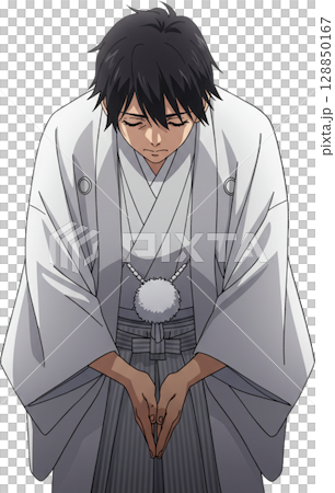 Deeply Bowing Groom in White 128850167