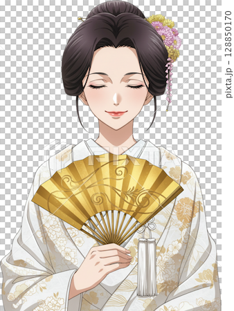 Bride with Golden Fan 128850170