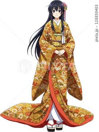Bride in Ornate Wedding Kimono 128850403