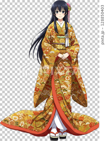 Bride in Ornate Wedding Kimono 128850403