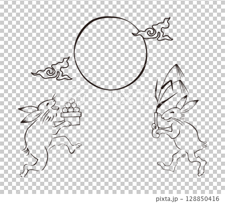 鳥獣戯画風月見の準備をするウサギのイラスト 鳥獣戯画風月見の準備をするウサギのイラスト 128850416