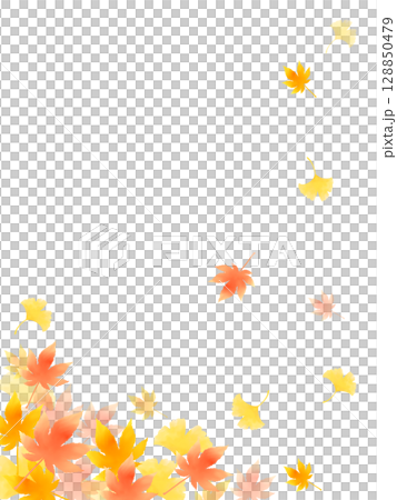 舞い落ちる紅葉とイチョウの葉のカラフルな水彩背景イラスト 舞い落ちる紅葉とイチョウの葉のカラフルな水彩背景イラスト 128850479