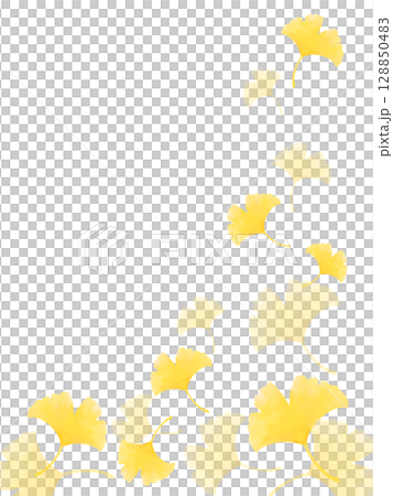 舞い落ちるイチョウの葉の水彩背景イラスト 舞い落ちるイチョウの葉の水彩背景イラスト 128850483