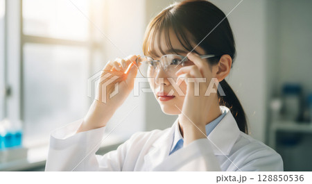 女性科学者・研究者の仕事風景・実験・分析シーン 女性科学者・研究者の仕事風景・実験・分析シーン 128850536