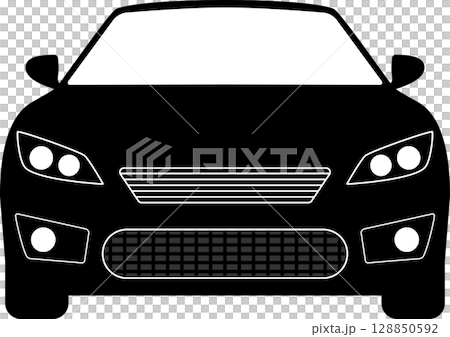 從正面看跑車的黑白插圖 128850592