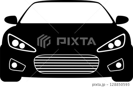 真正面から見たスポーツカーの白黒のイラスト 真正面から見たスポーツカーの白黒のイラスト 128850593