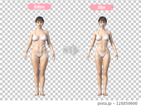 成功減肥女性的前後對比圖,全身,正面 成功減肥女性的前後對比圖,全身,正面 128850600
