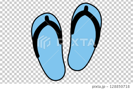 沙灘涼鞋的簡單線條畫插圖，夏季插圖，黑白 128850718