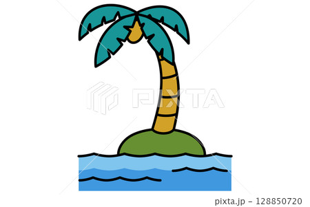 ヤシの木のシンプルな線画イラスト、夏のイラスト、白黒 128850720