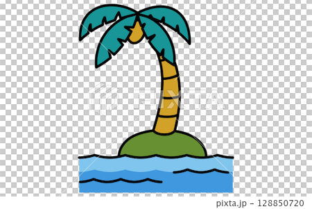 ヤシの木のシンプルな線画イラスト、夏のイラスト、白黒 128850720