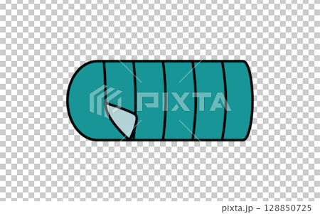 Simple line drawing illustration of a sleeping bag, summer illustration, black and white 128850725