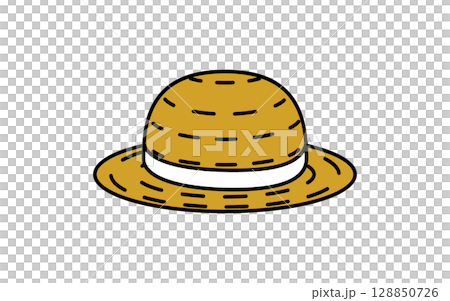 簡單的線條畫插圖，草帽，夏季插圖，黑白 128850726