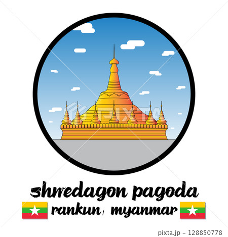 Circle Icon Shwedagon pagoda. Vector illustration 128850778