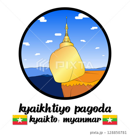 Circle Icon Kyaiktiyo Pagoda. Vector illustration 128850781