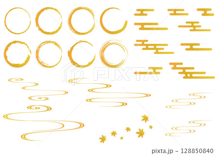 和風の装飾イラストセット 吉祥文様 流水紋 エ霞 筆丸 和風の装飾イラストセット 吉祥文様 流水紋 エ霞 筆丸 128850840