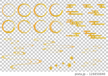 和風の装飾イラストセット 吉祥文様 流水紋 エ霞 筆丸 和風の装飾イラストセット 吉祥文様 流水紋 エ霞 筆丸 128850840