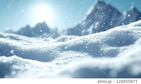 Sparkling Snowdrift Landscape with Mountain Backdrop 128850971