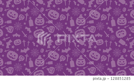 ハロウィン　背景　ランダム　紫　かぼちゃ 128851285