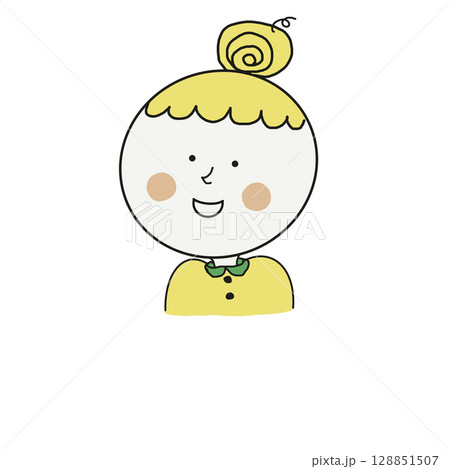かわいいお団子ヘアーの笑顔の女の子 128851507