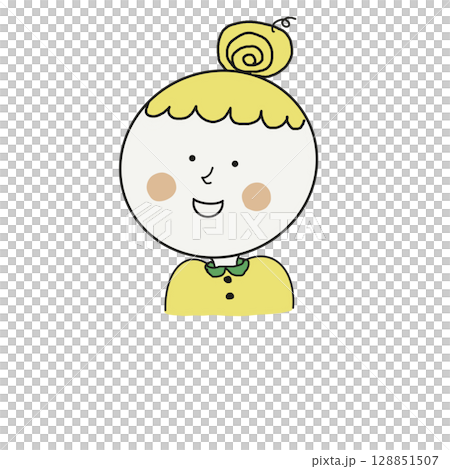 かわいいお団子ヘアーの笑顔の女の子 128851507