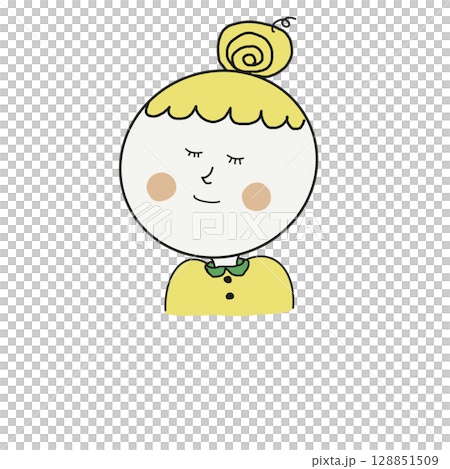 かわいいお団子ヘアーの目をつぶる女の子 128851509