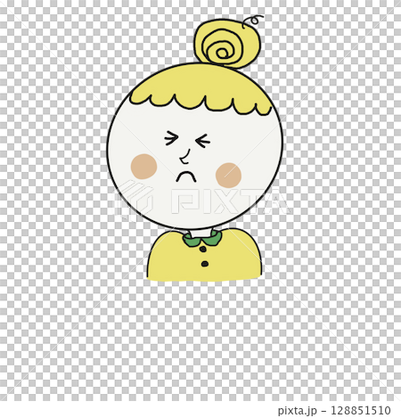 かわいいお団子ヘアーの困ってる女の子 かわいいお団子ヘアーの困ってる女の子 128851510